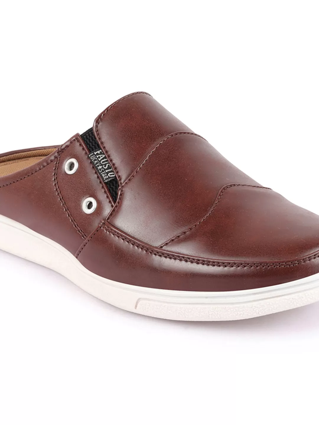 Men Brown Casual Back Open Classic Slip On Shoes