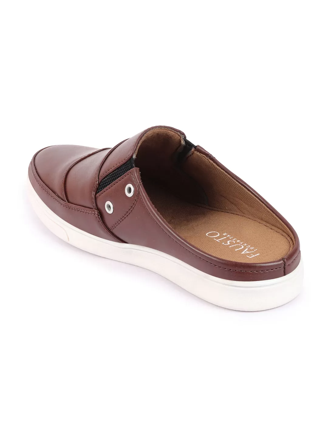 Men Brown Casual Back Open Classic Slip On Shoes