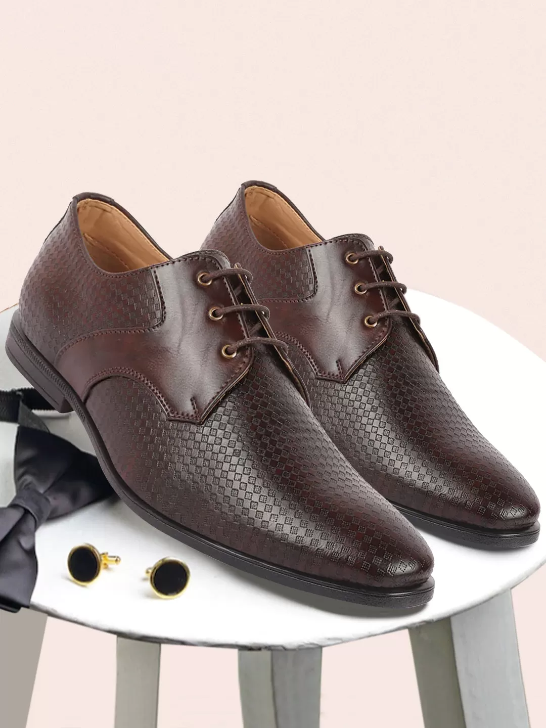 Men Brown Pattern Design Formal/Office Lace Up Shoes