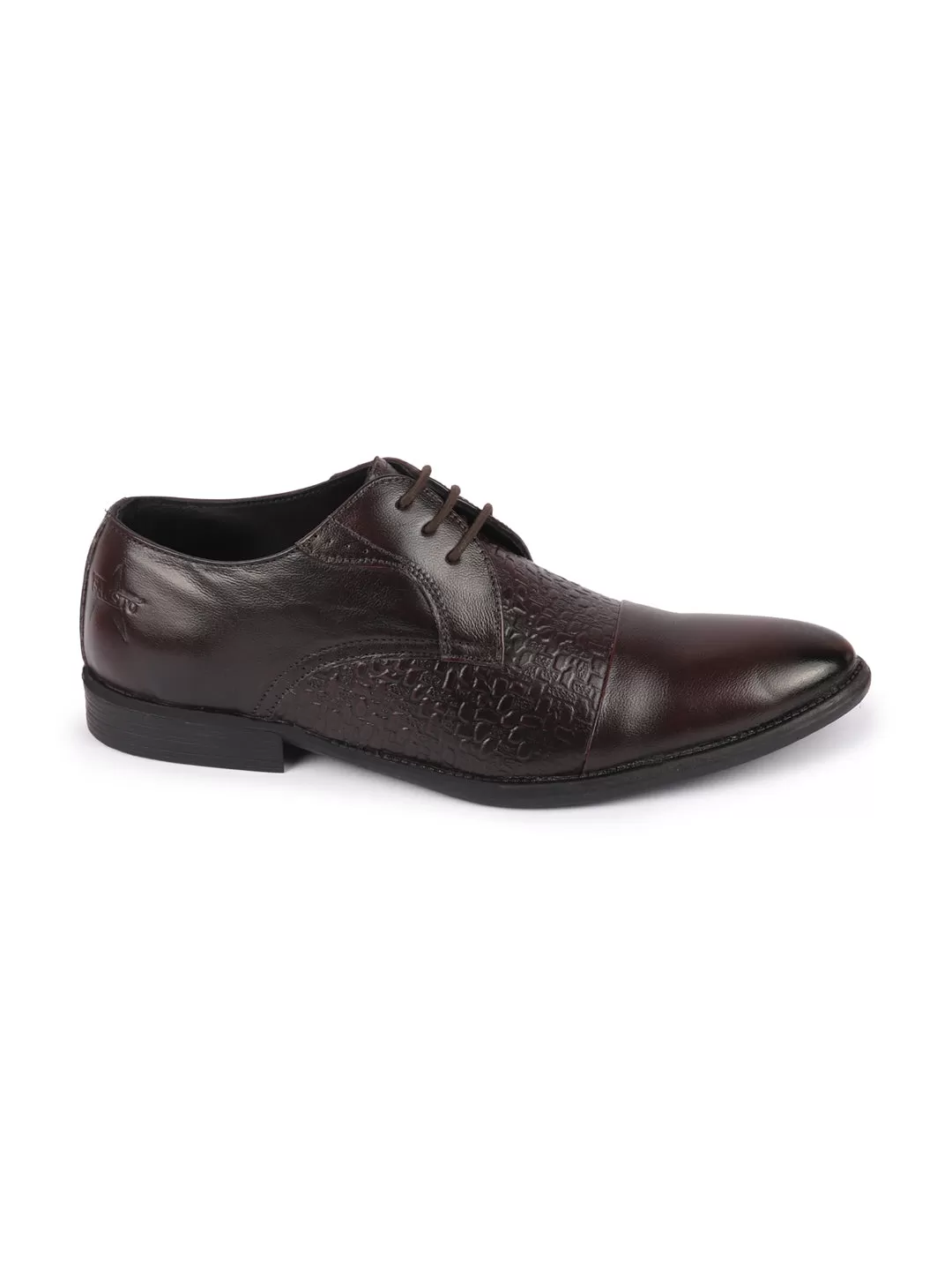 Men Brown Wedding Party Genuine Leather Embossed Design Oxford Lace Up Shoes