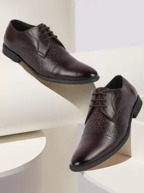 Men Brown Wedding Party Genuine Leather Embossed Design Oxford Lace Up Shoes