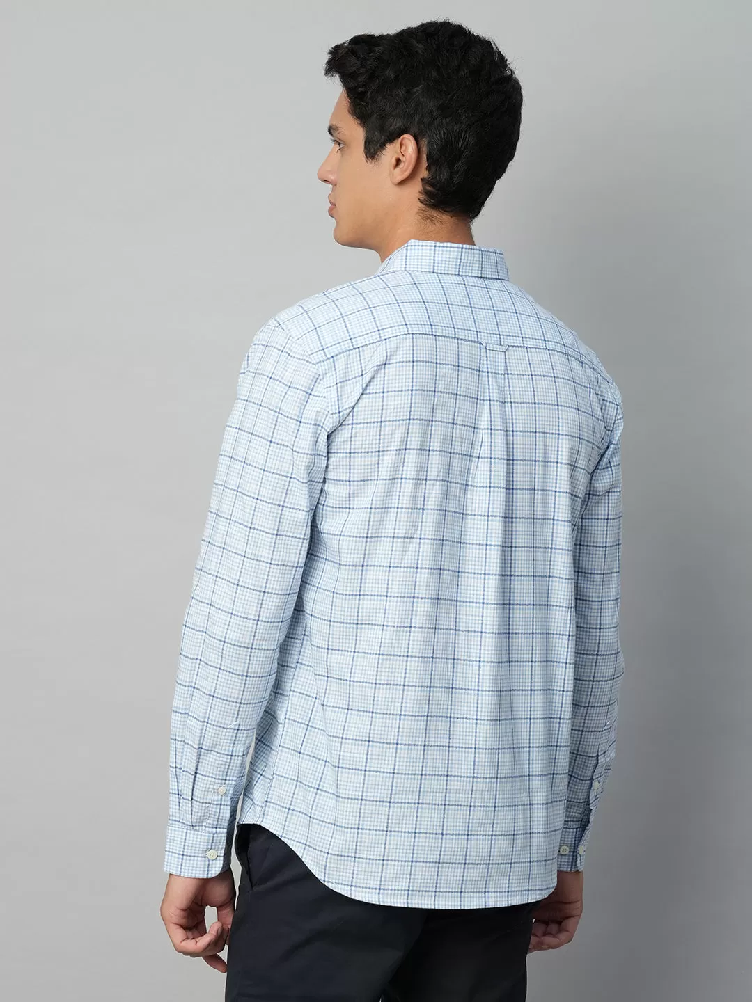 Men's Blue Cotton Regular Fit Checked Shirt