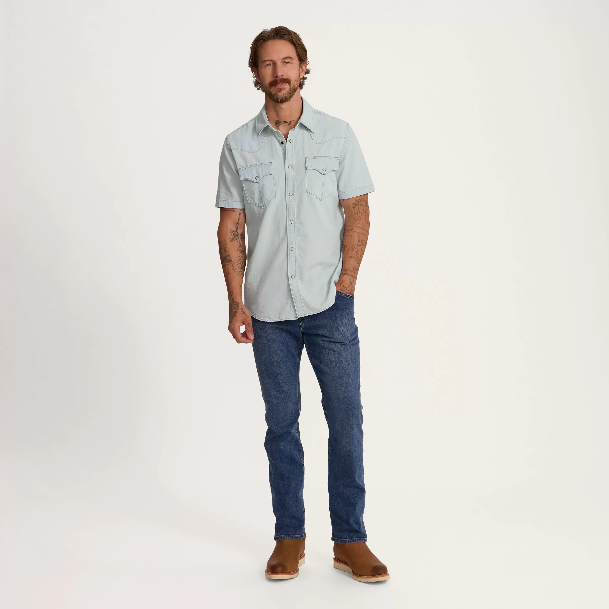 Men's Denim Short Sleeve Pearl Snap