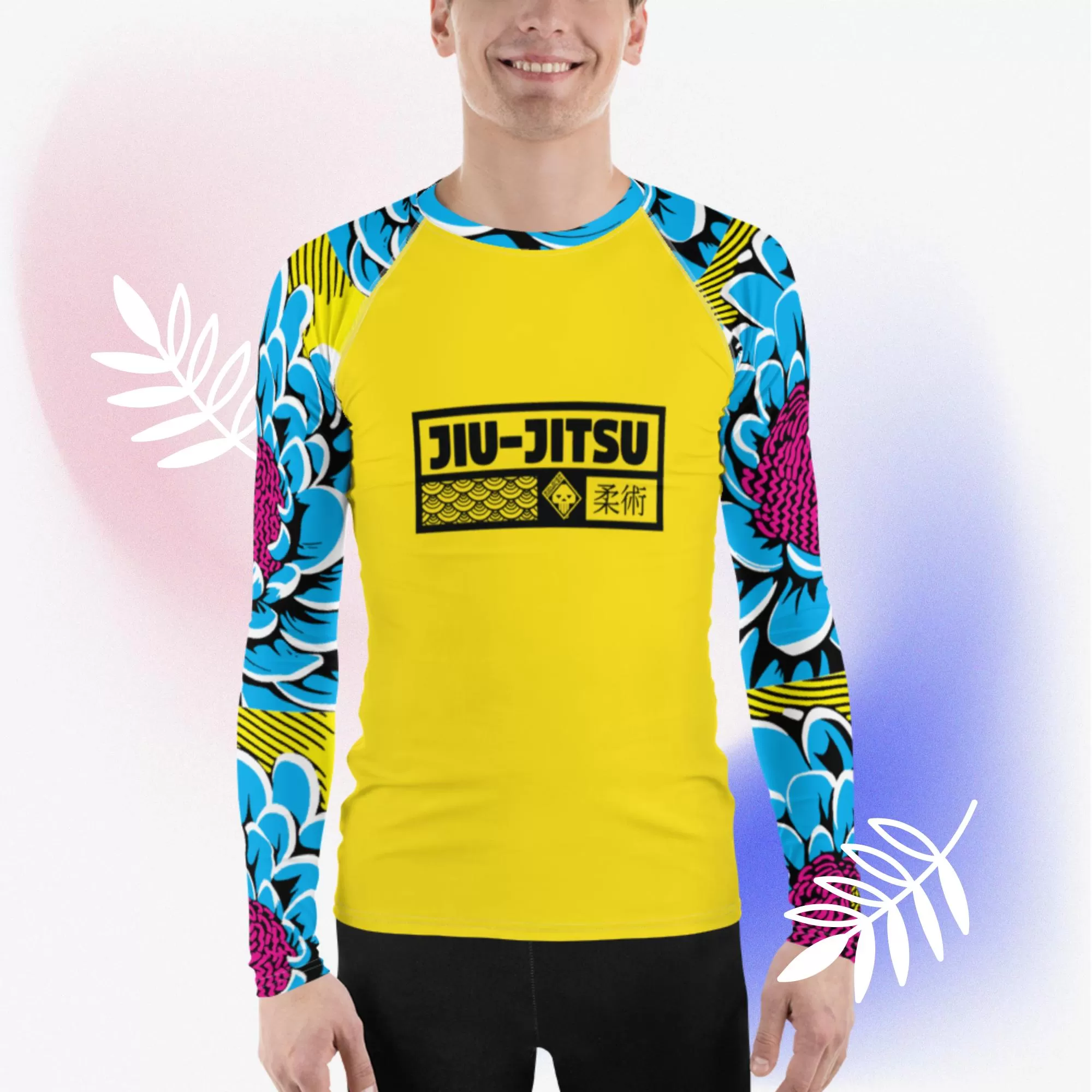 Mens Long Sleeve BJJ Rash Guard - Jiu-Jitsu 018 - Dahlia 002