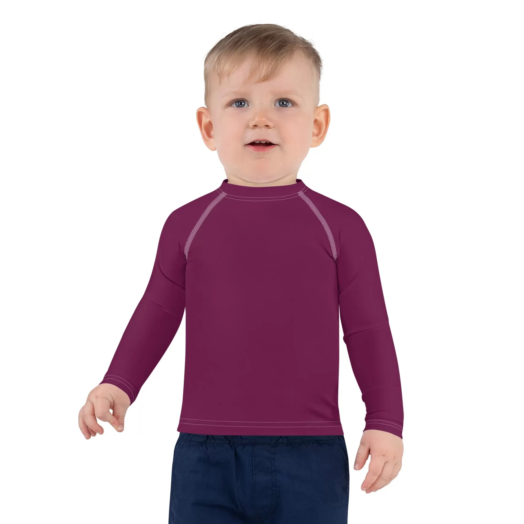 Mini Explorer: Kid's Solid Color Rash Guards for Him - Tyrian Purple