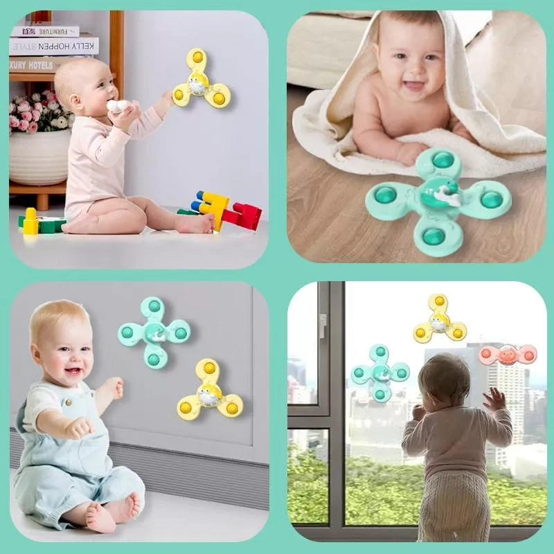 Montessori Baby Spin Top Bath Toys For Boy Children Bathing Sucker Spinner Suction Cup Toy For Kids 2 To 4 Years Rattles Teether