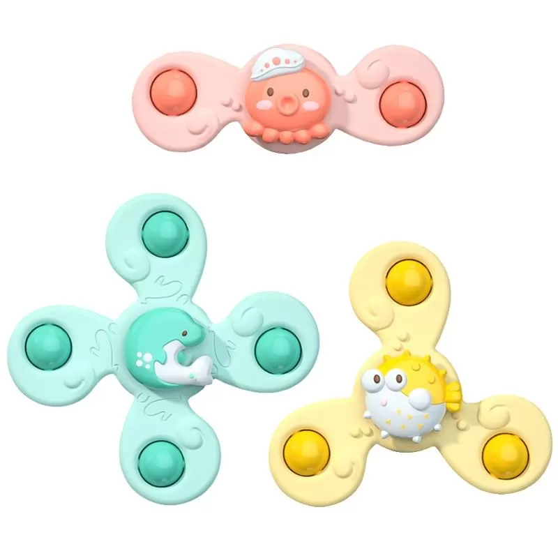 Montessori Baby Spin Top Bath Toys For Boy Children Bathing Sucker Spinner Suction Cup Toy For Kids 2 To 4 Years Rattles Teether