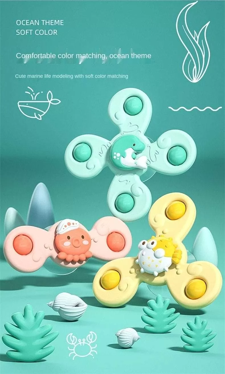 Montessori Baby Spin Top Bath Toys For Boy Children Bathing Sucker Spinner Suction Cup Toy For Kids 2 To 4 Years Rattles Teether