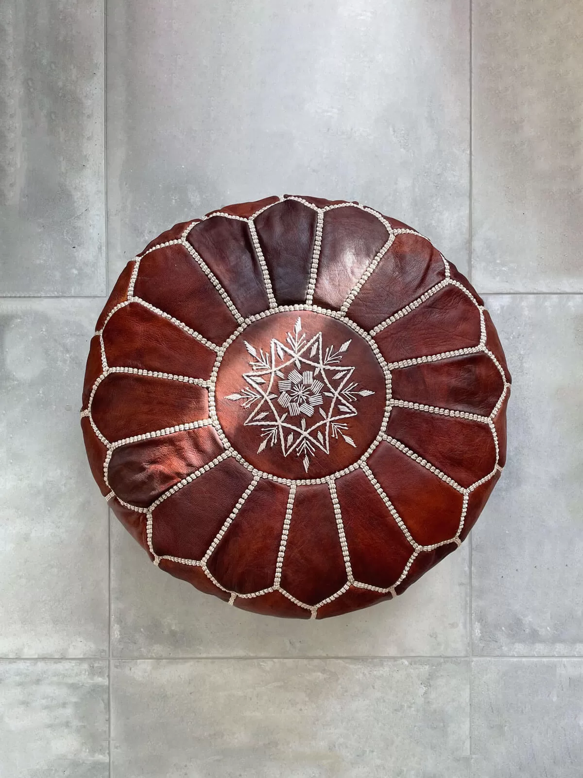 Moroccan Leather Pouffe, Chestnut