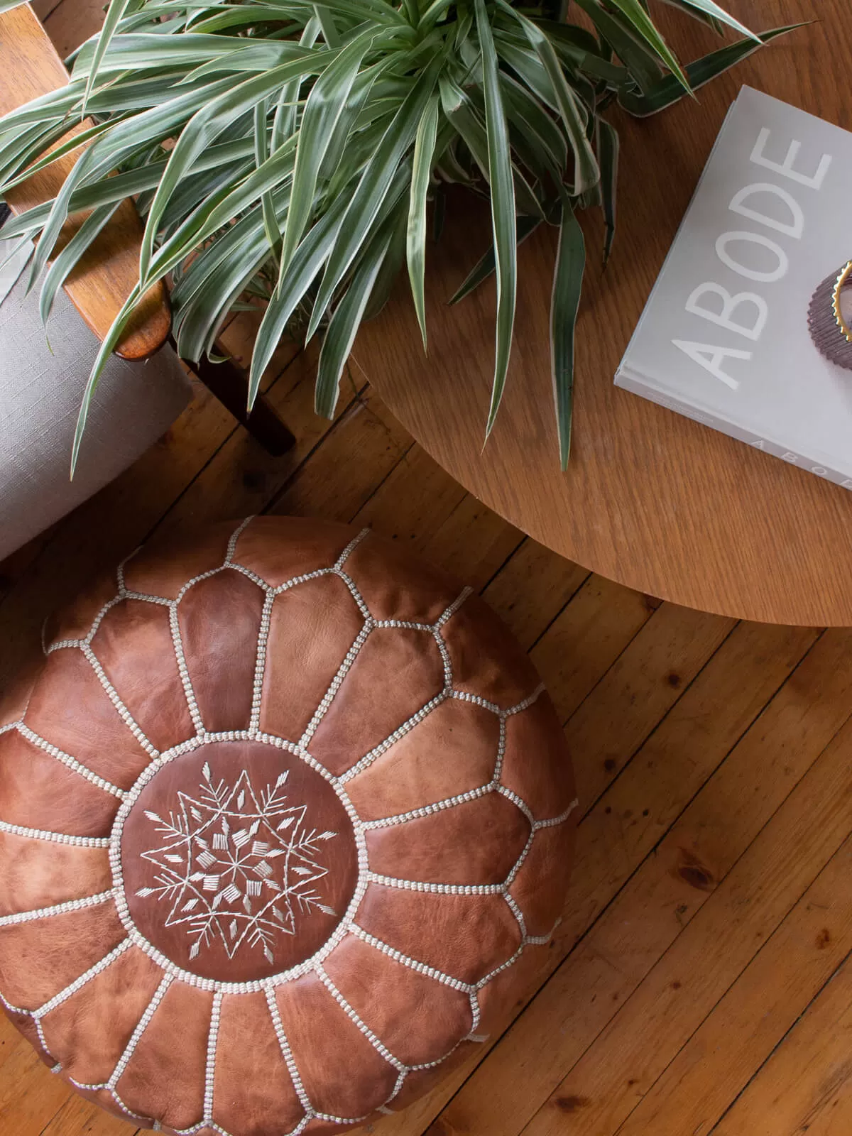 Moroccan Leather Pouffe, Chestnut