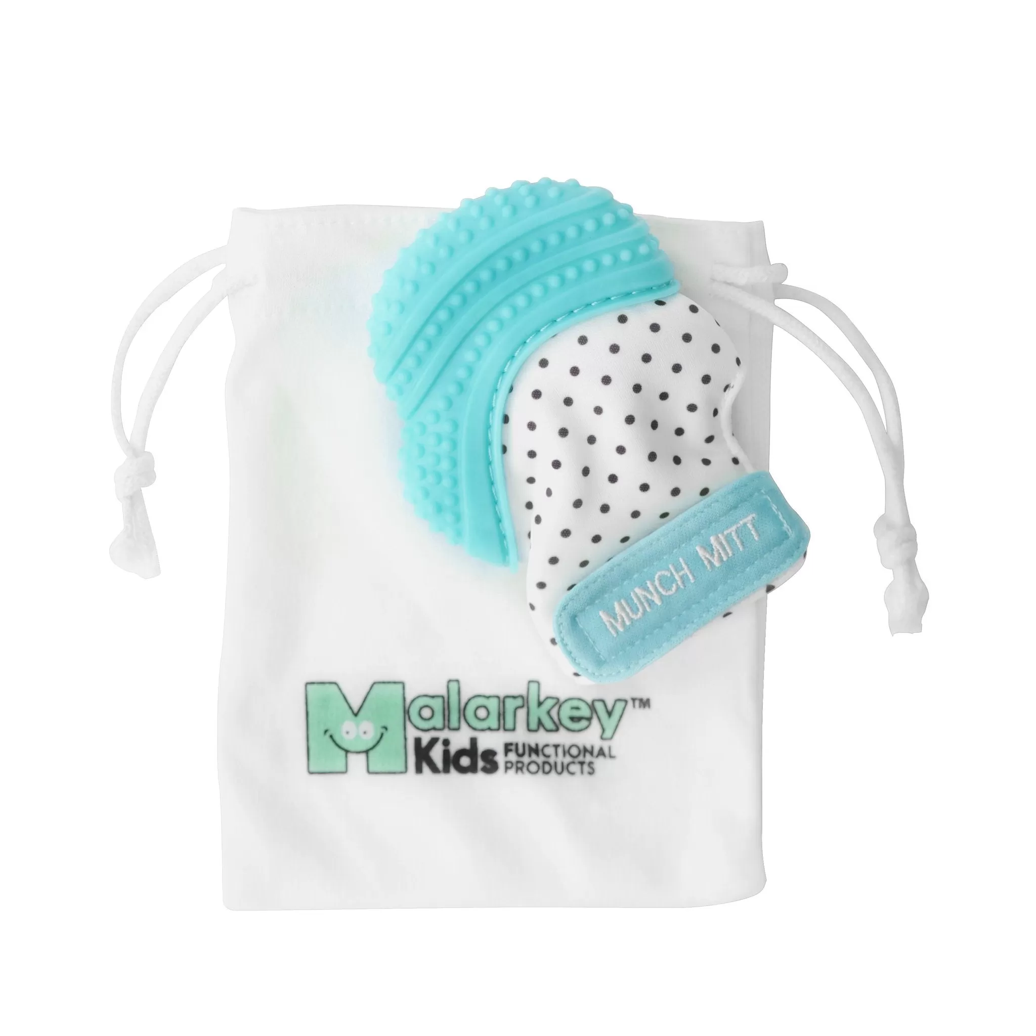 Munch Mitt ll Teether ll Aqua Polka Dots