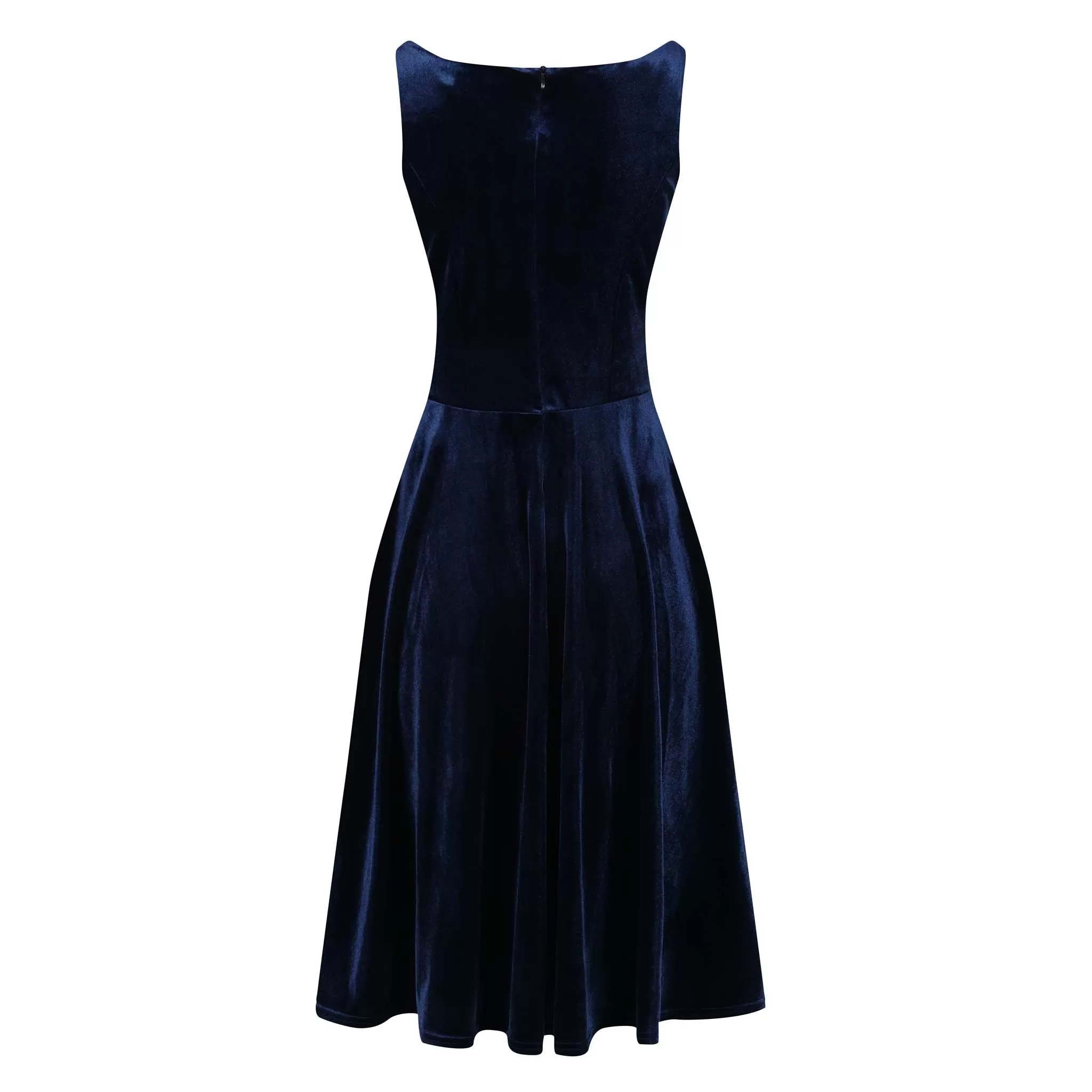 Navy Blue Velour Audrey Style 50s Swing Dress