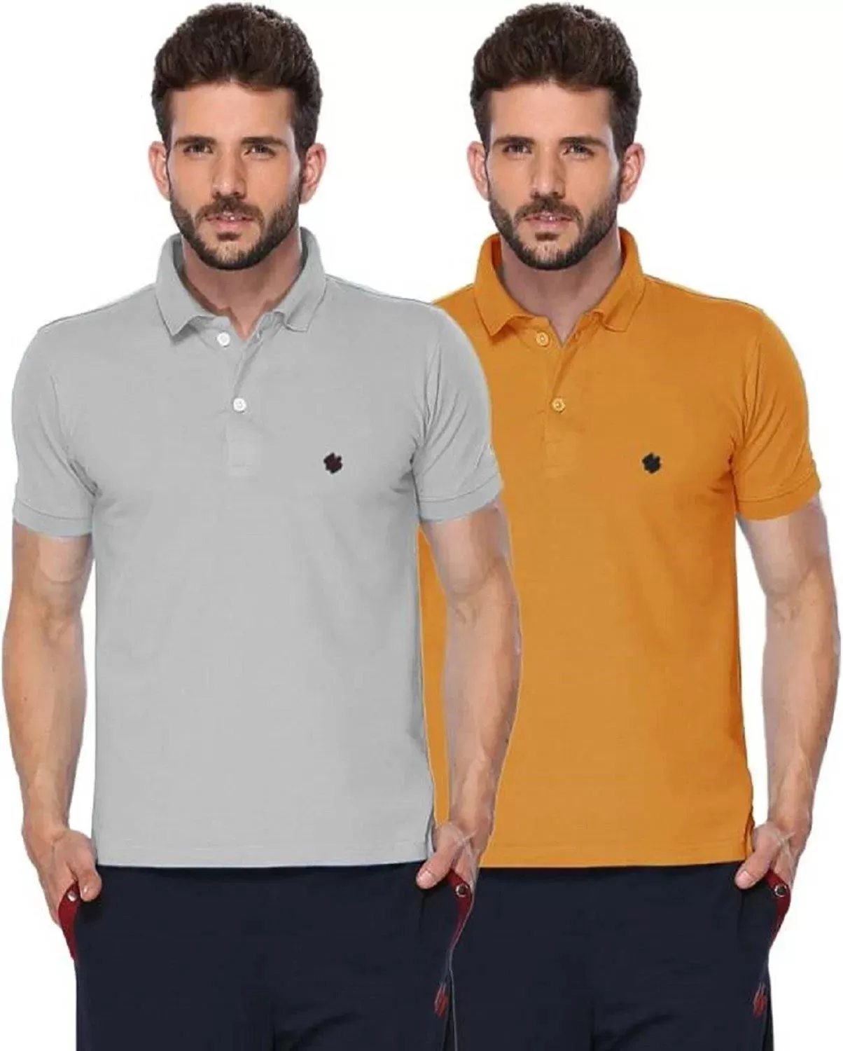 ONN Men's Cotton Polo T-Shirt (Pack of 2) in Solid Grey Melange-Mustard colours