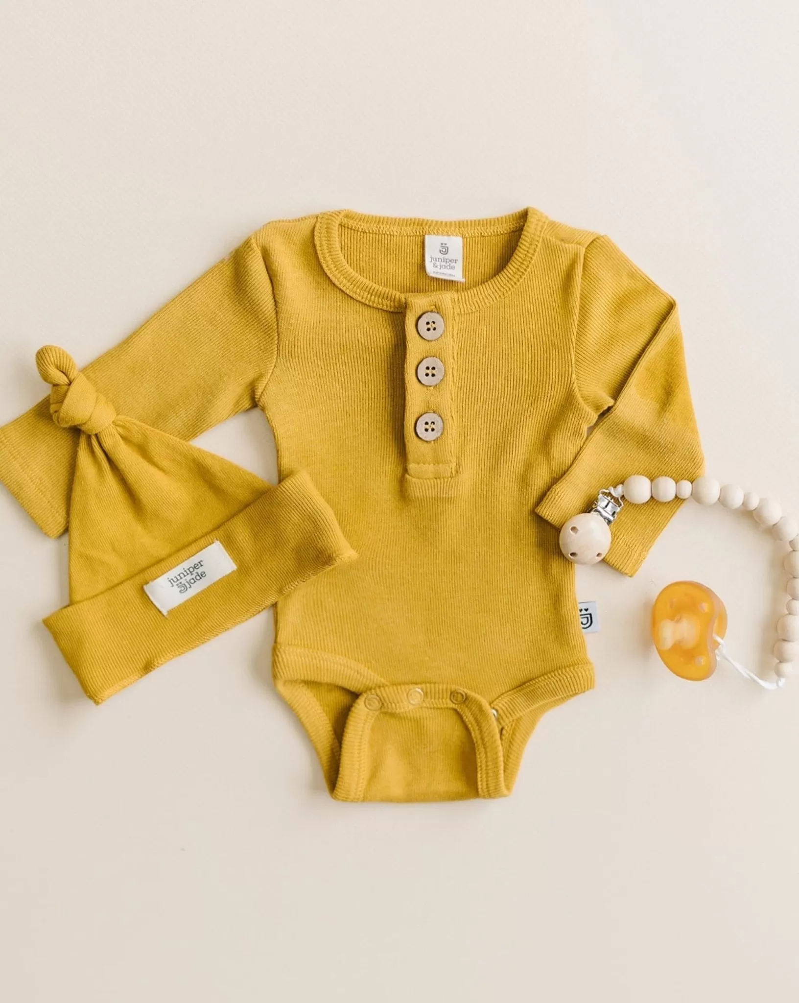 Organic 3 Button Bodysuit | Mustard