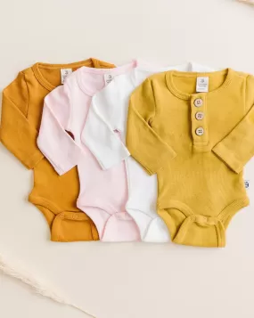 Organic 3 Button Bodysuit | Mustard