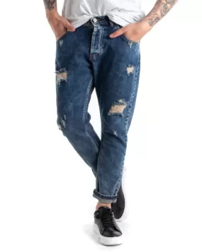 Pantaloni Jeans Uomo Slim Fit Denim Sabbiato Con Rotture Cinque Tasche GIOSAL-P5293A