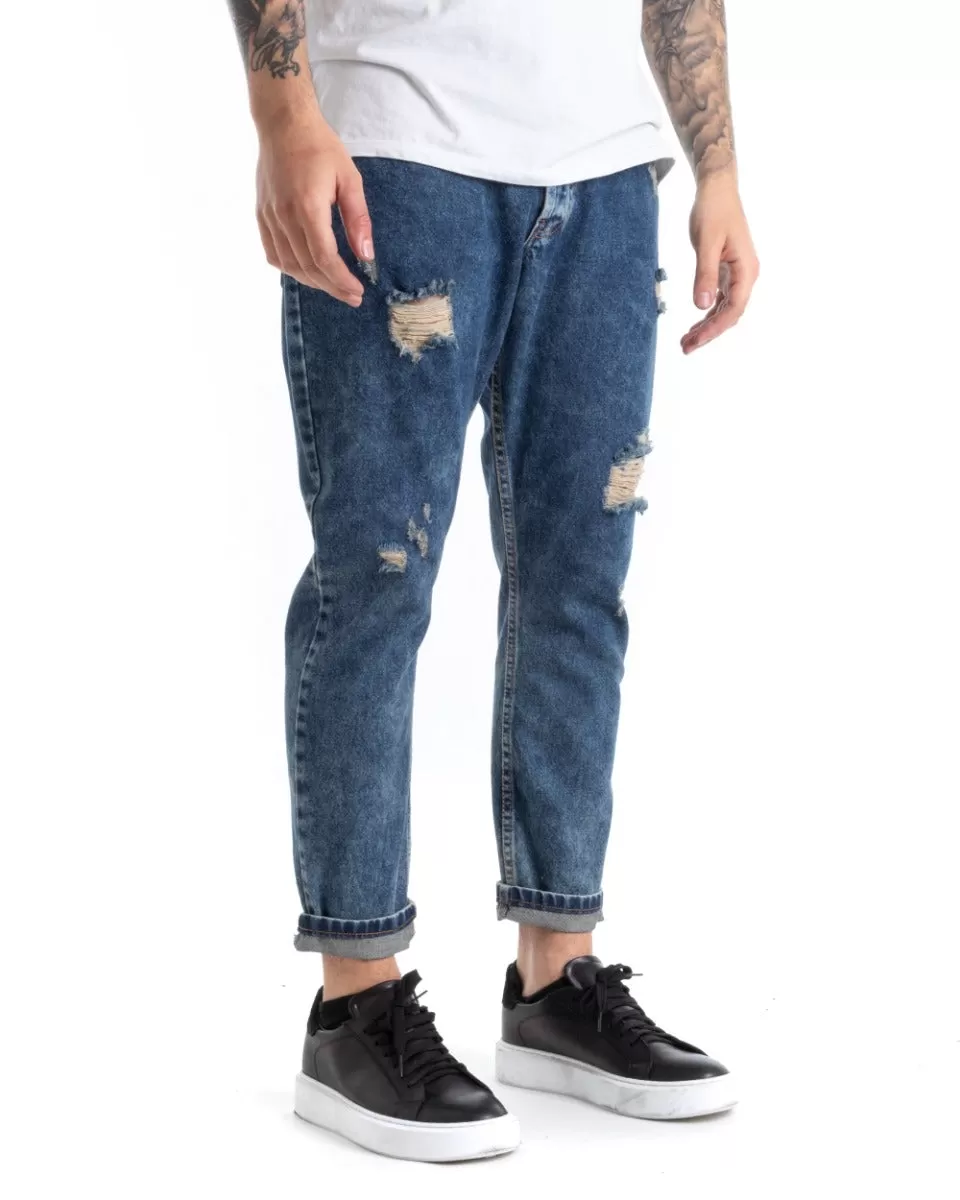 Pantaloni Jeans Uomo Slim Fit Denim Sabbiato Con Rotture Cinque Tasche GIOSAL-P5293A