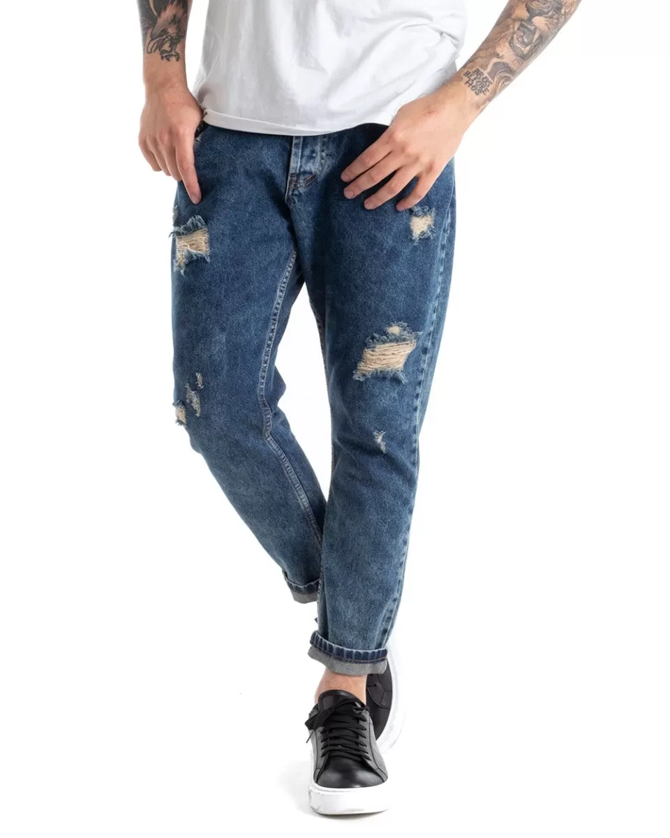 Pantaloni Jeans Uomo Slim Fit Denim Sabbiato Con Rotture Cinque Tasche GIOSAL-P5293A