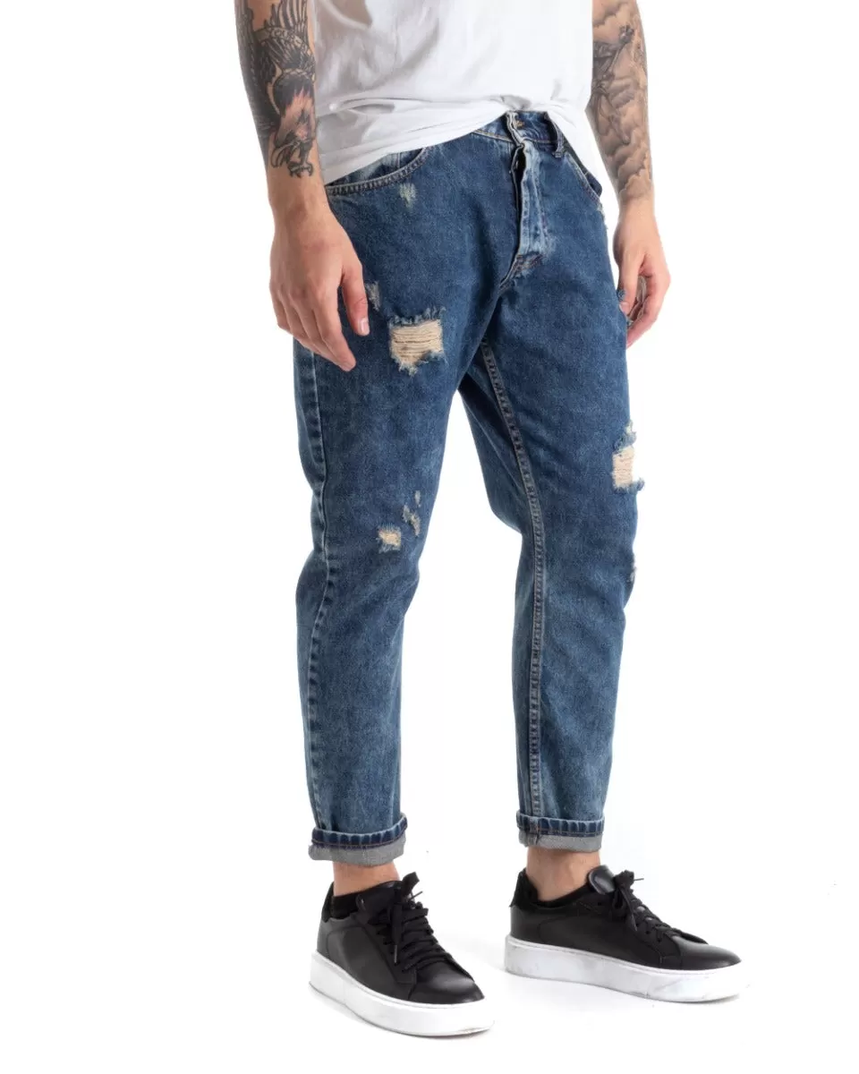 Pantaloni Jeans Uomo Slim Fit Denim Sabbiato Con Rotture Cinque Tasche GIOSAL-P5293A