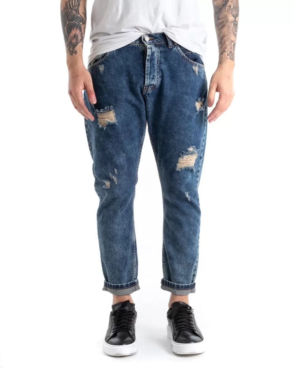 Pantaloni Jeans Uomo Slim Fit Denim Sabbiato Con Rotture Cinque Tasche GIOSAL-P5293A