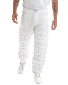 Pantaloni Uomo Jeans Cinque Tasche Straight Fit Ripped Bianco Casual GIOSAL-P5931A