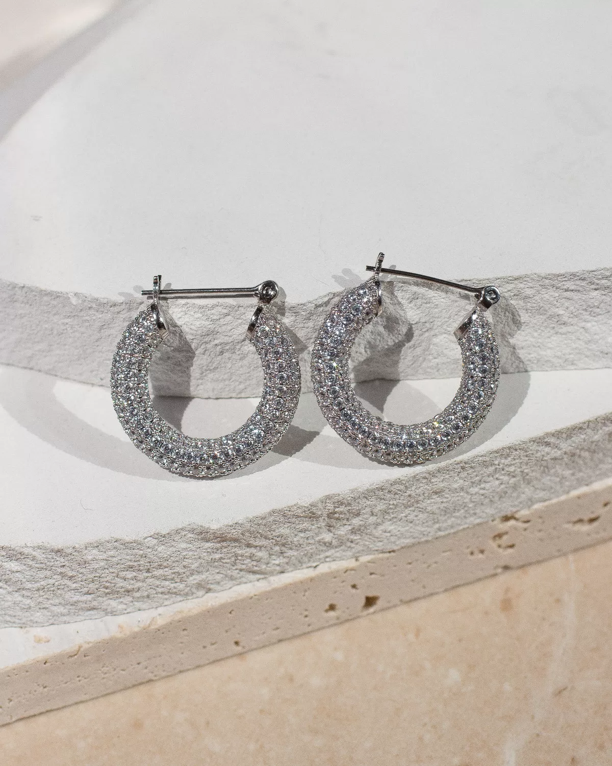 Pave Baby Amalfi Hoops- Silver