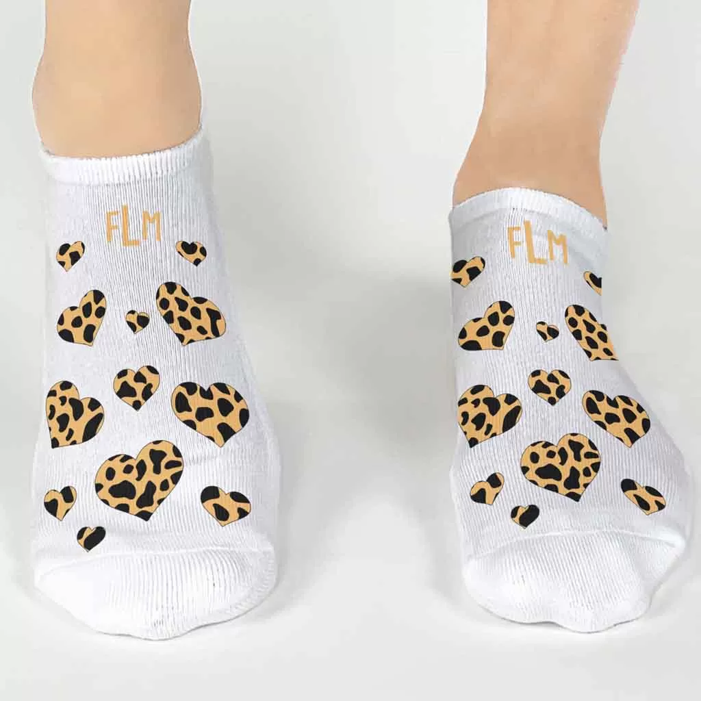 Personalized Monogram Socks with Animal Print Hearts in Gift Box