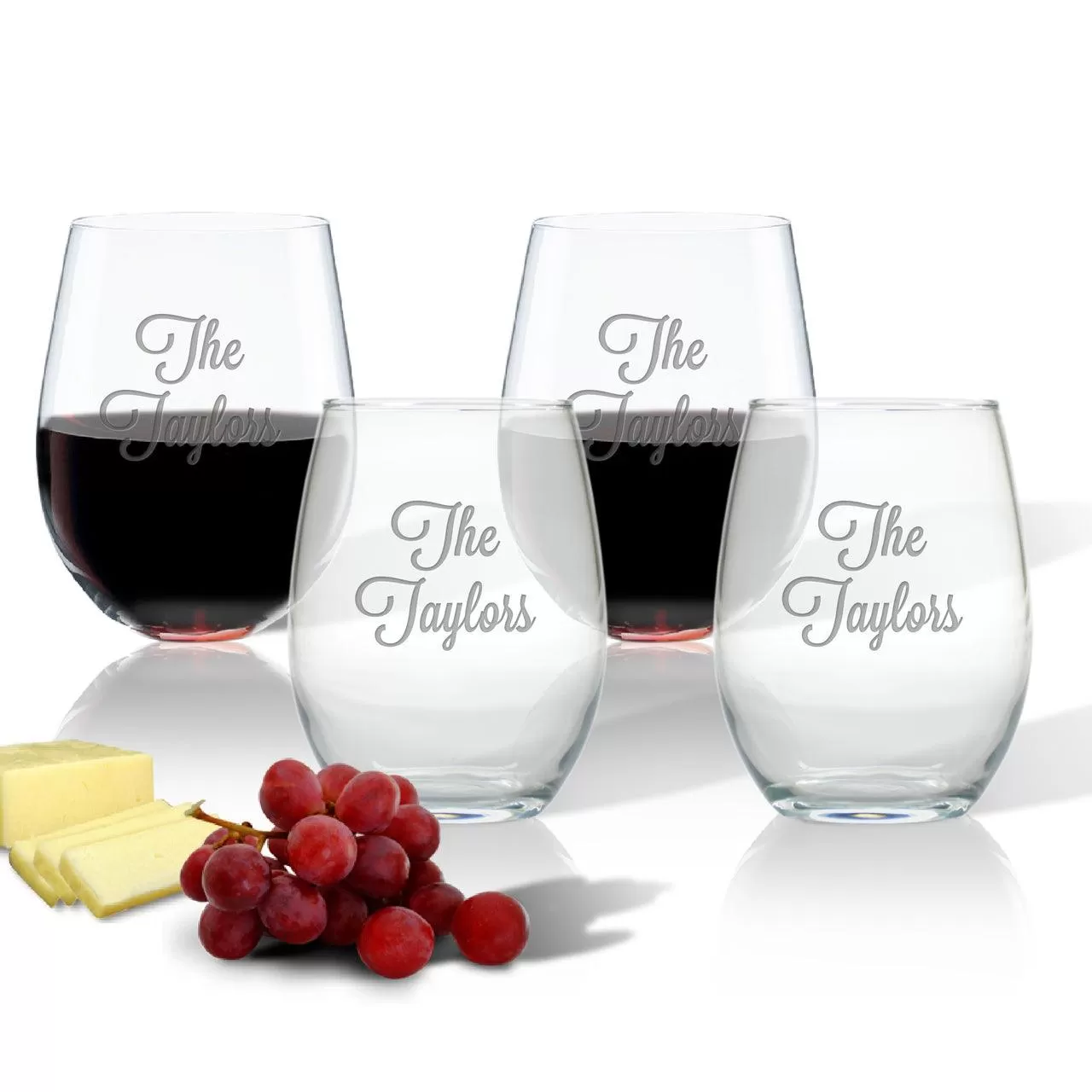 Personalized Stemless Wine Tumbler - Set of 4, 15 oz each