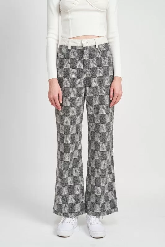 PLAID CHECKERED WIDE LEG PANTS