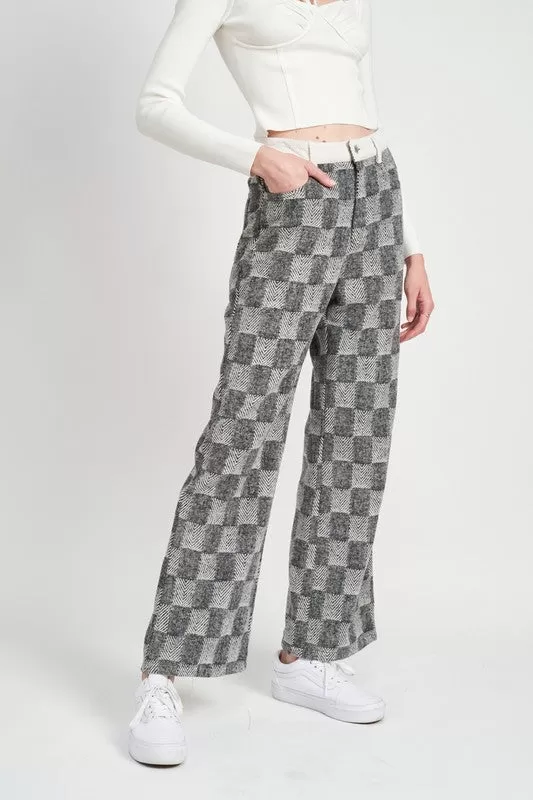 PLAID CHECKERED WIDE LEG PANTS