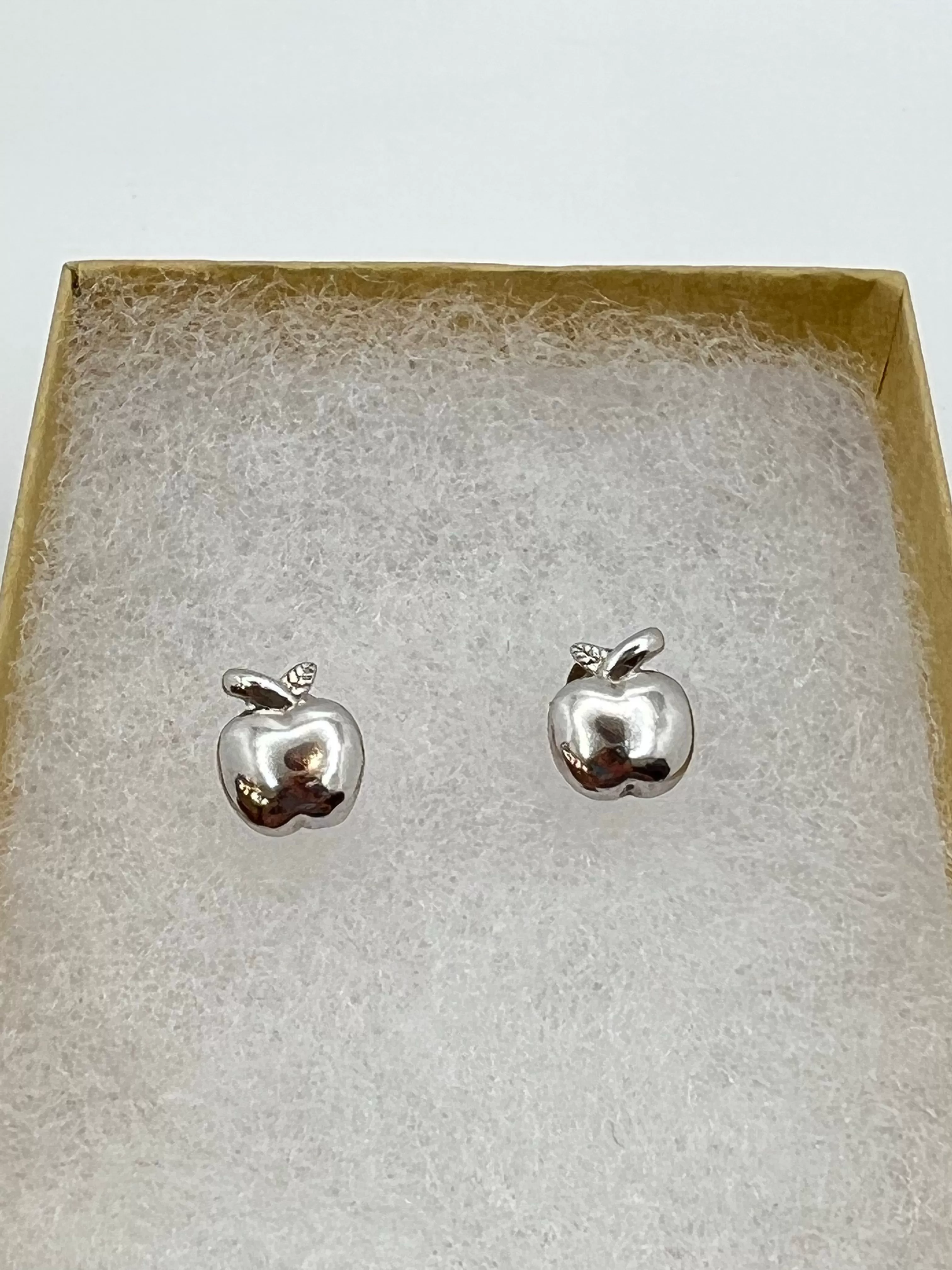 Real silver apple stud earrings