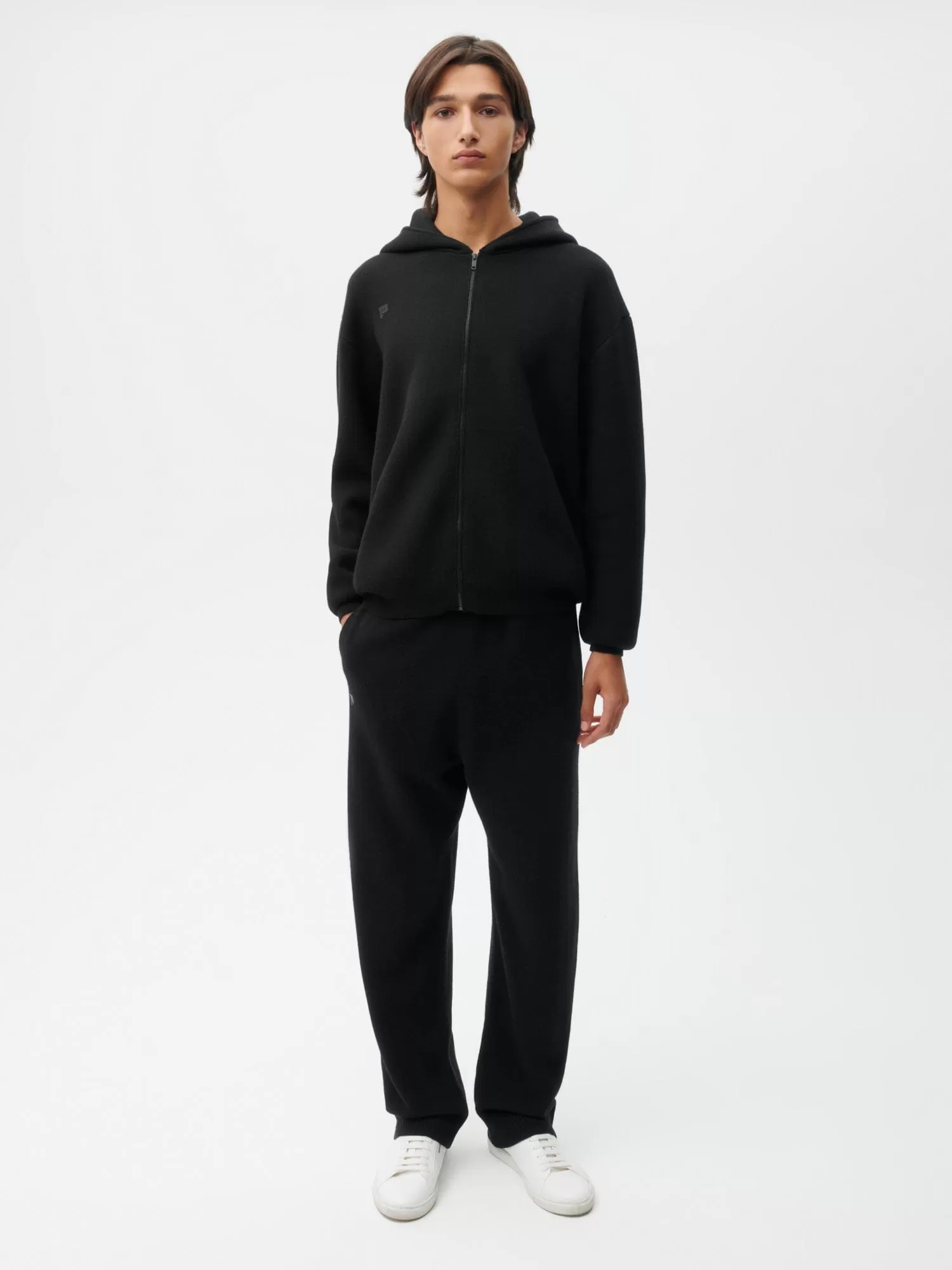 Recycled Cashmere Loose Track Pants—black