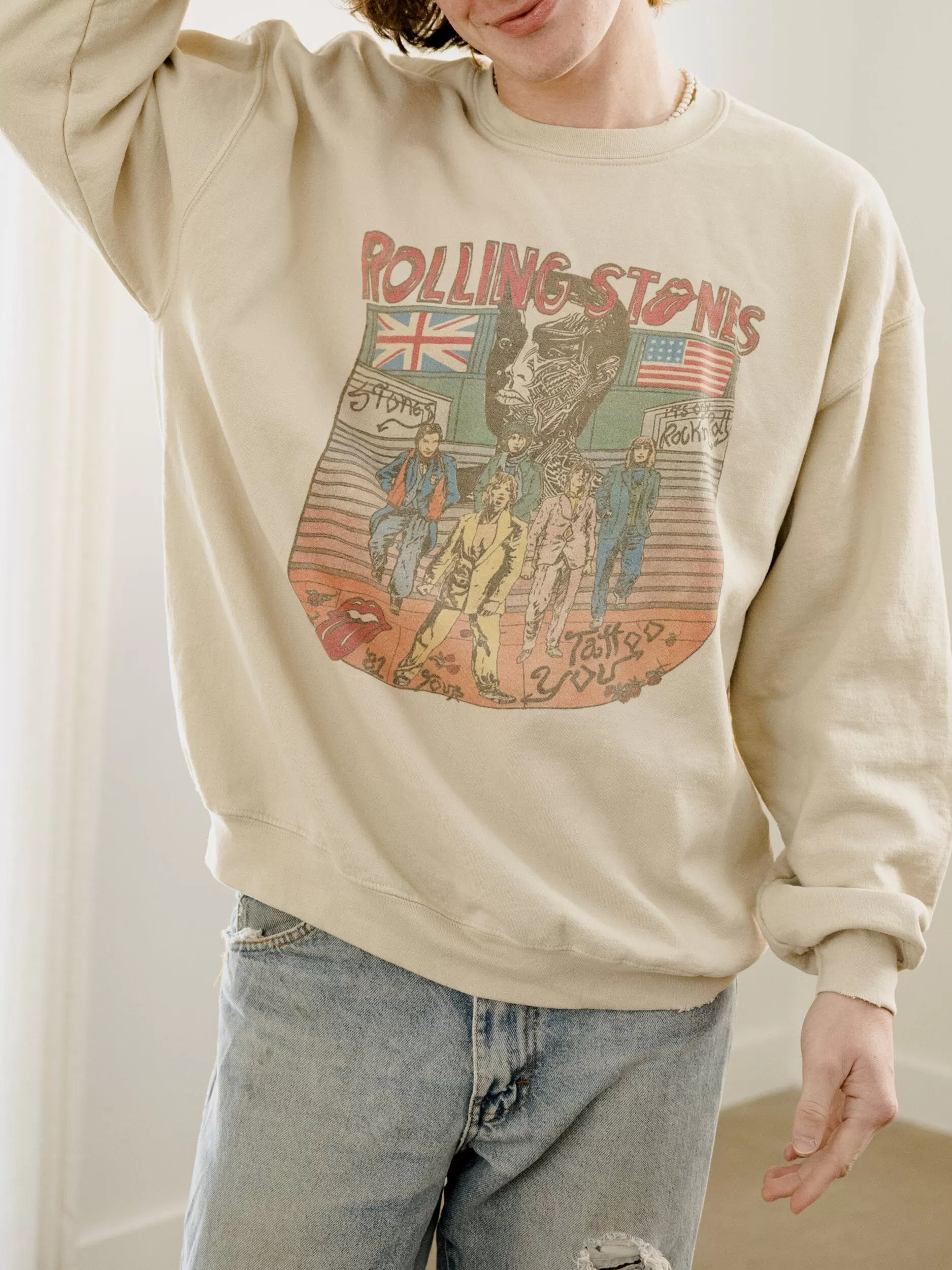 Rolling Stones Tattoo You Sand Thrifted Sweatshirt