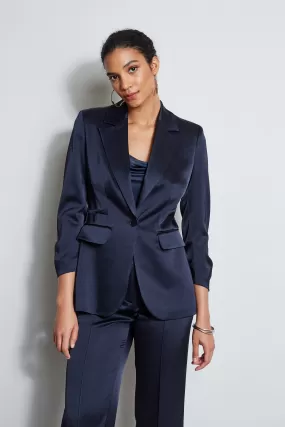 Satin Ruched Sleeve Blazer