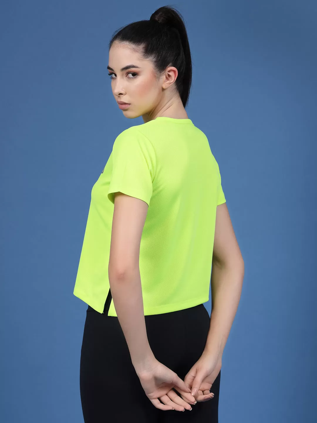 Solid Half Sleeves Round Neck Loose Fit Women Active Wear Crop Top