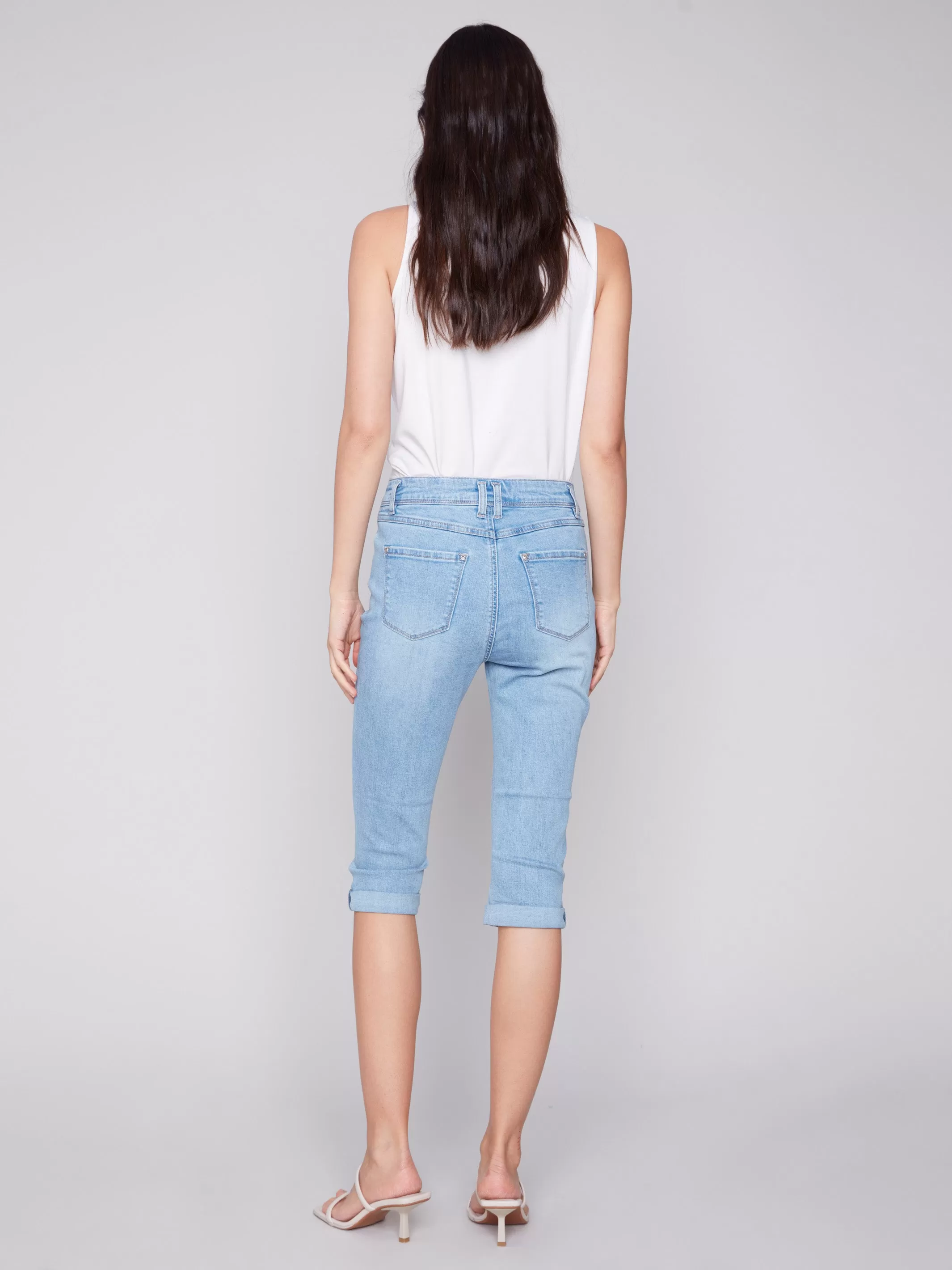 Stretch Denim Pedal Pusher Pants - Light Blue