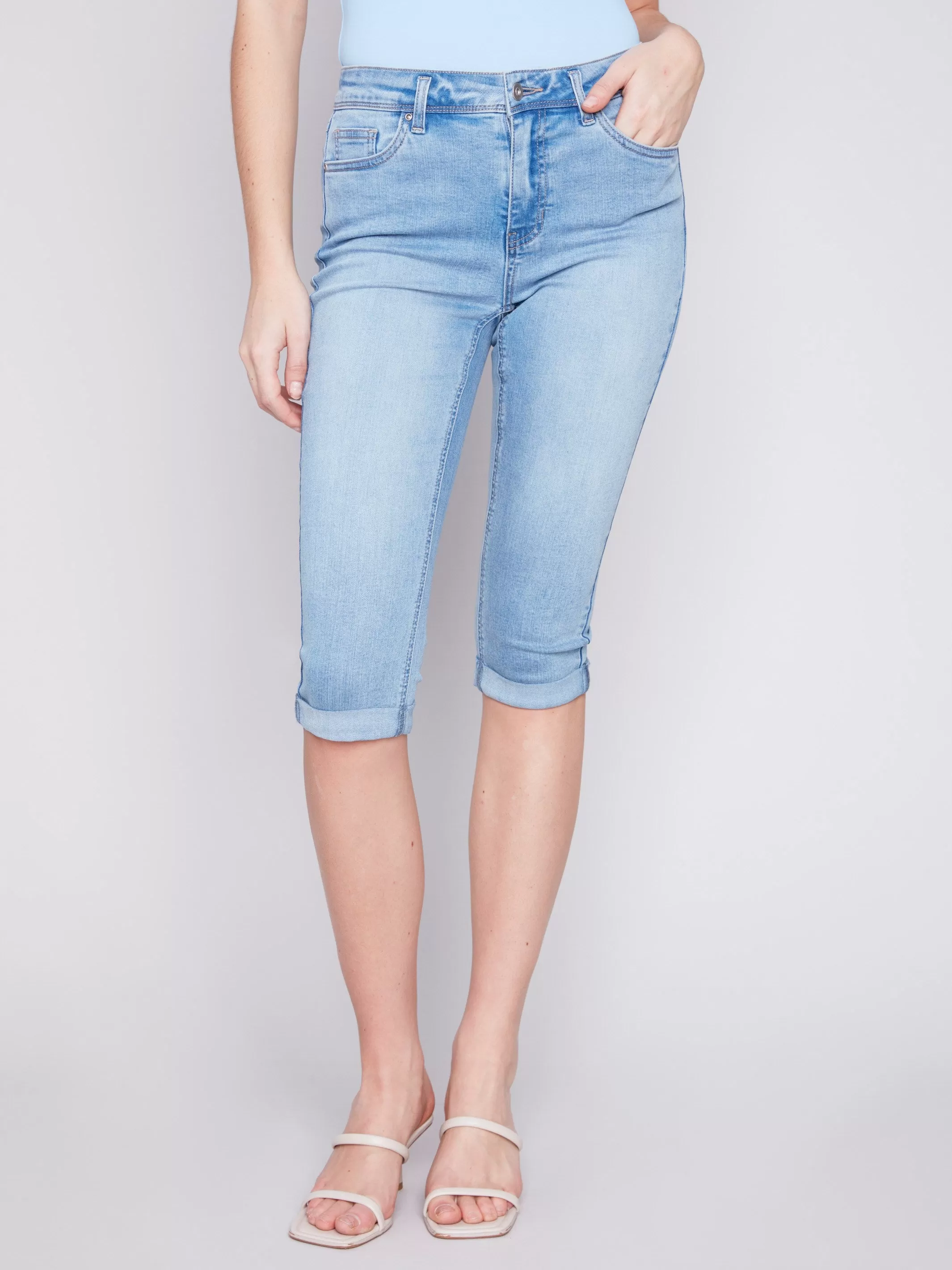 Stretch Denim Pedal Pusher Pants - Light Blue