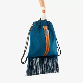 Velvet Fringe Backpack "Hamptons Blue" with silver elements