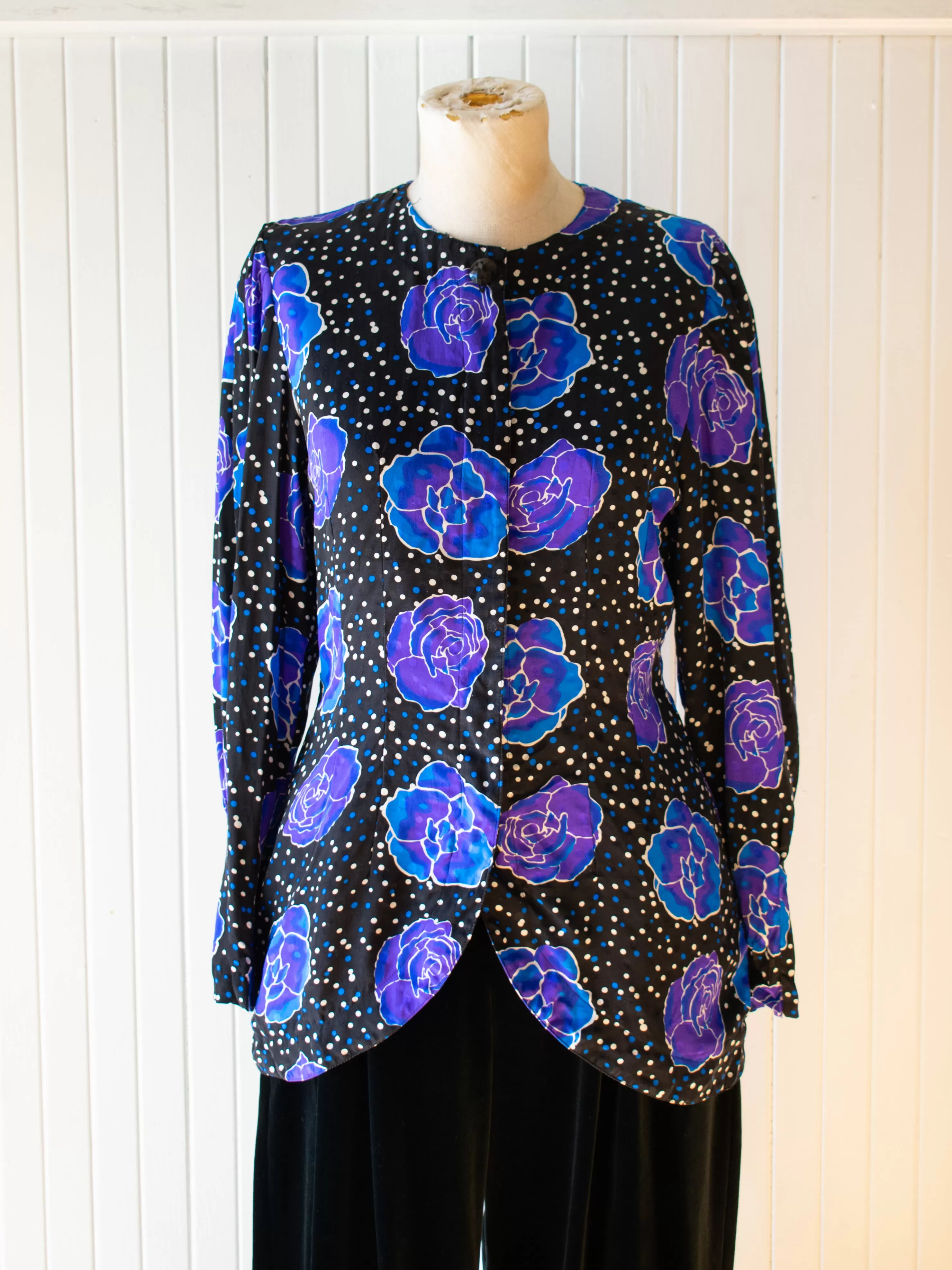 Vintage Silk Floral Blouse Small