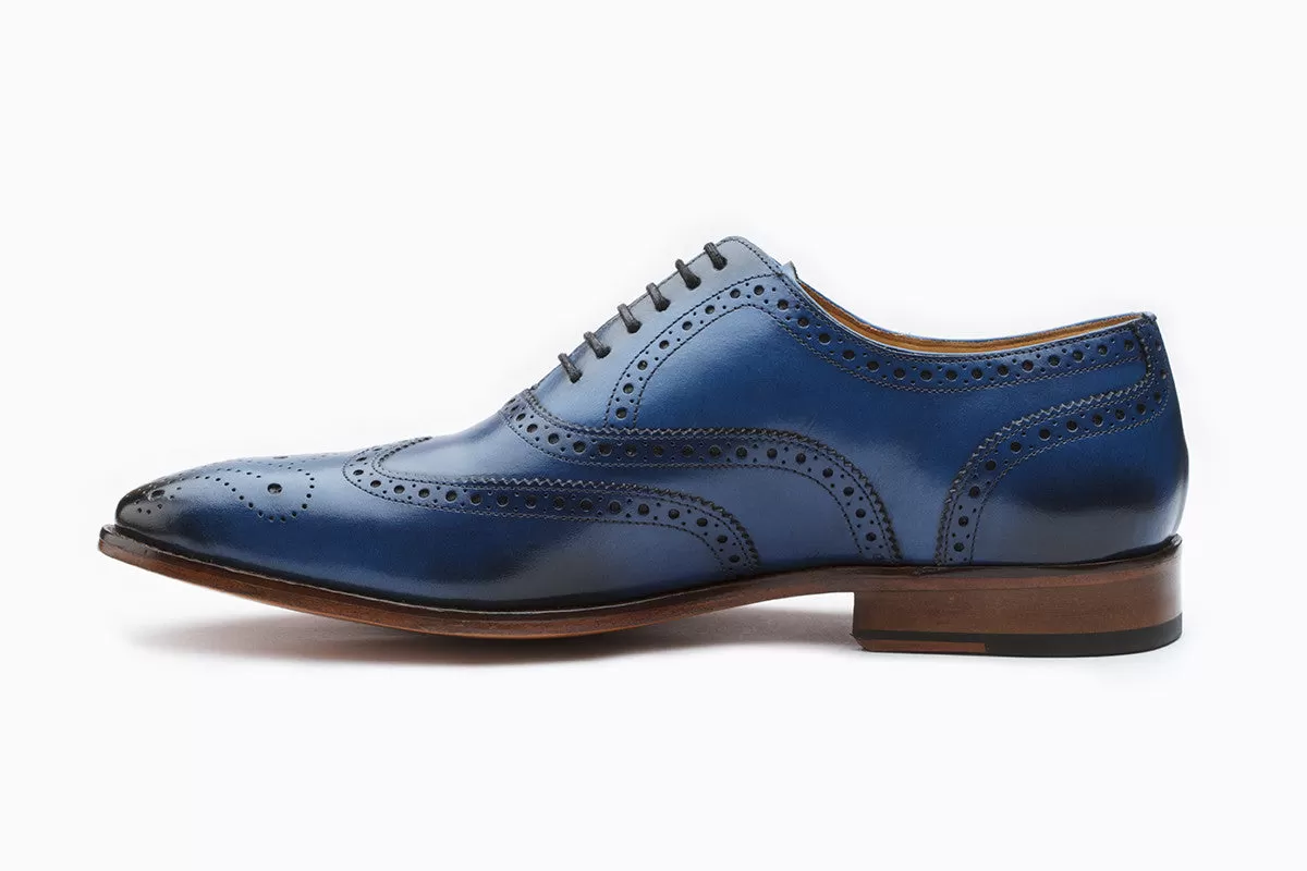 WINGCAP BROGUE OXFORD WITH MEDALLION-BLUE