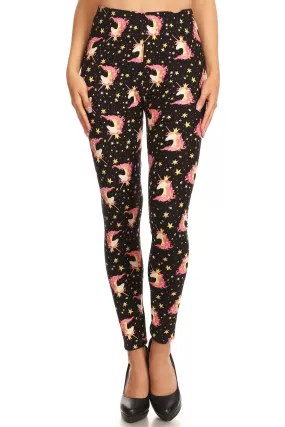 Women's 3 X 5X Unicorn Crown Starfish Pattern Printed Leggings