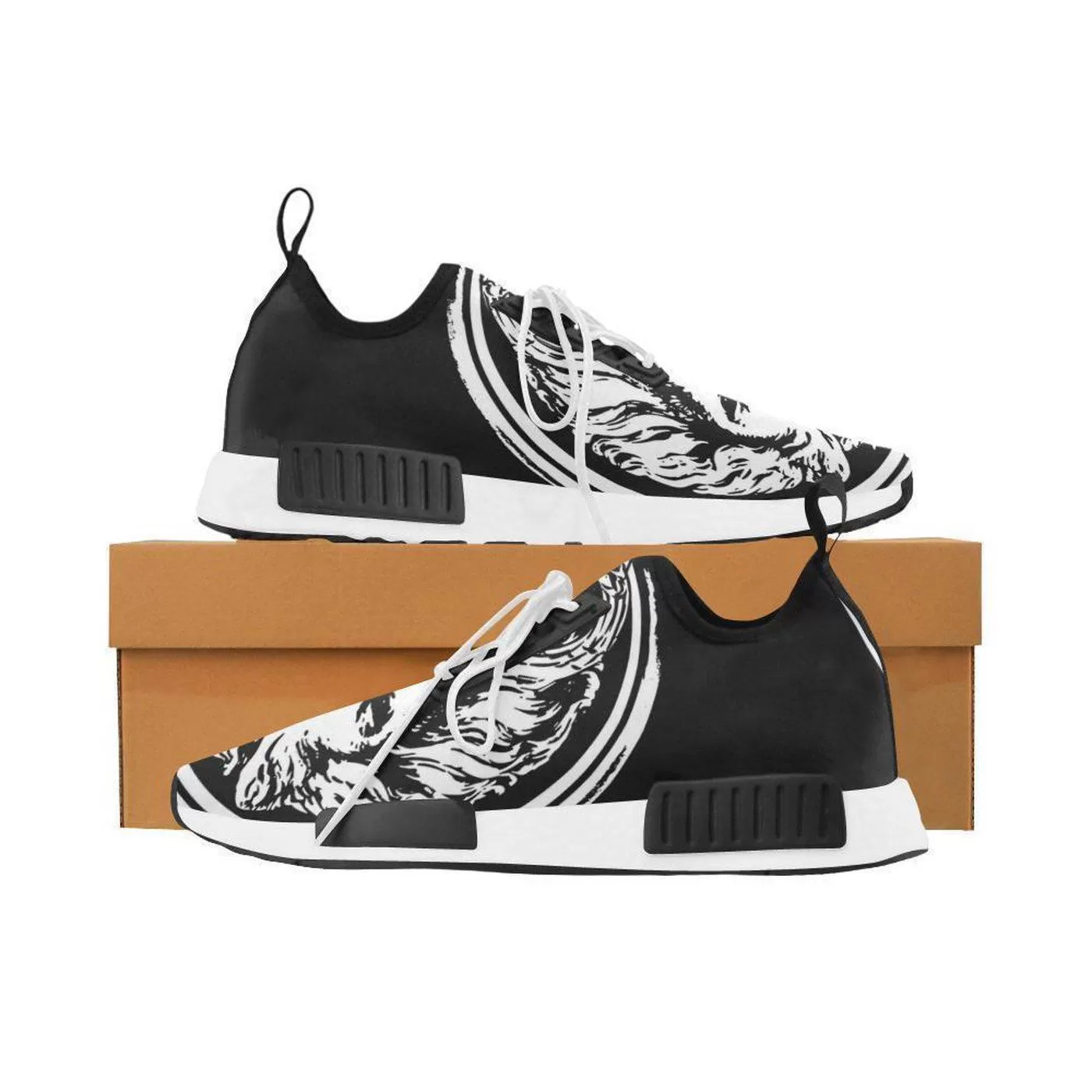 Women's Black and White Lion Lace Up Trainers