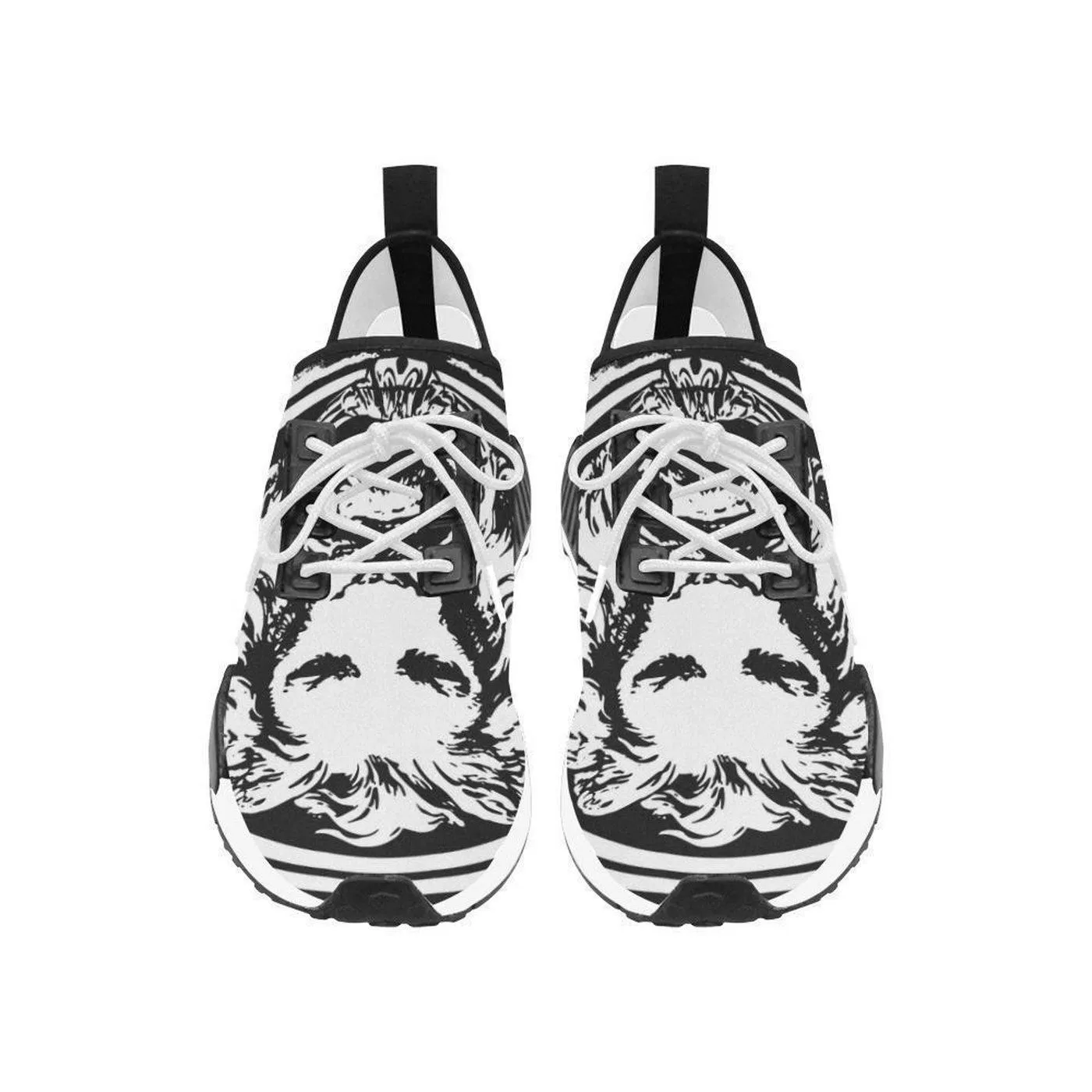 Women's Black and White Lion Lace Up Trainers