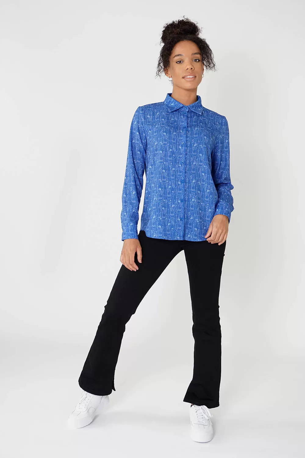 Women's Classic Long Sleeve Shirt in Blue Tiny Dancers Print