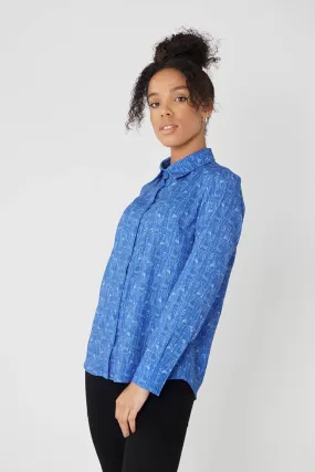 Women's Classic Long Sleeve Shirt in Blue Tiny Dancers Print