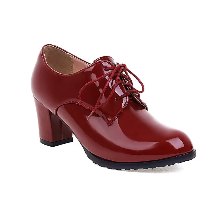 Women's Lace-Up Block Chunky Heel Oxford Shoes