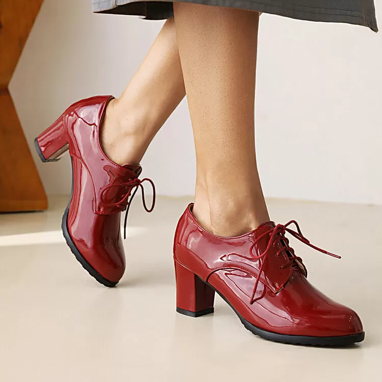 Women's Lace-Up Block Chunky Heel Oxford Shoes