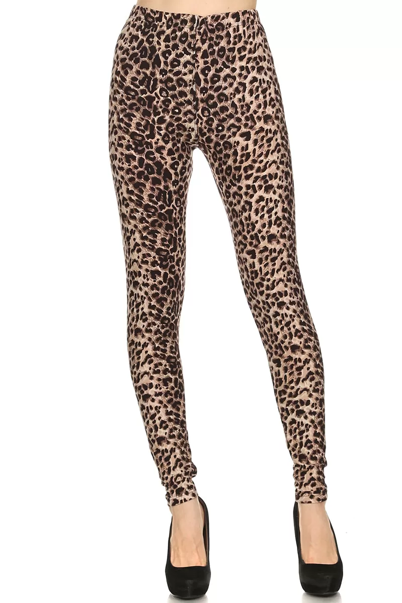 Women's Plus Brown Cheetah Animal Pattern Printed Leggings