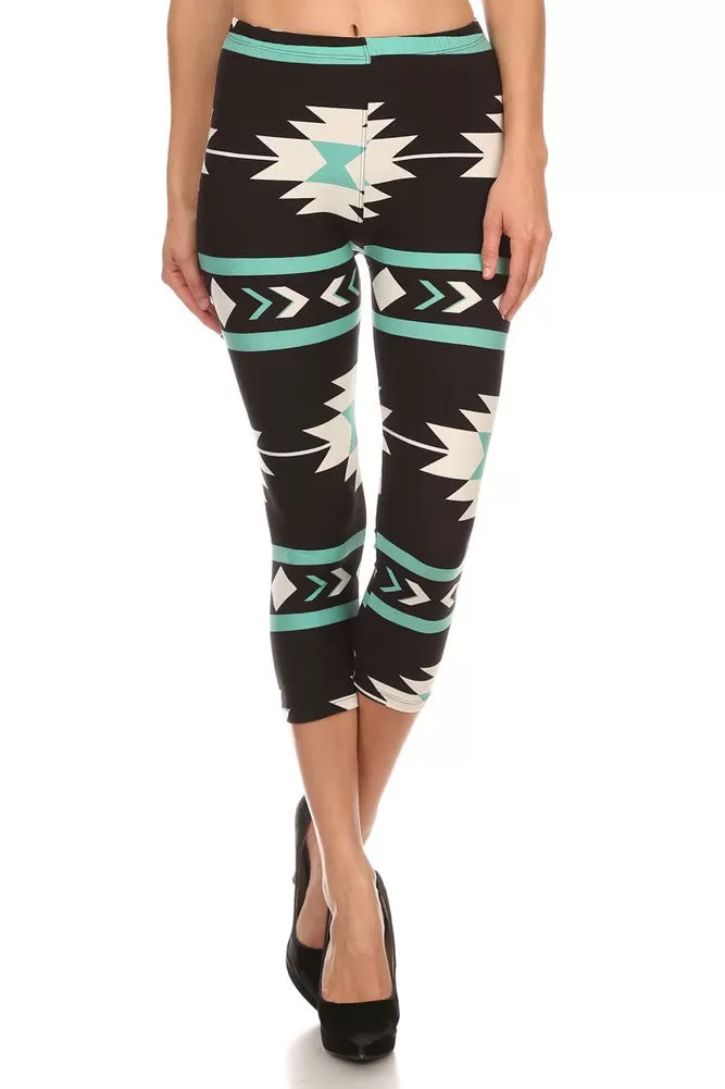 Women's Regular American Indian Aztec Pattern Print Capri Leggings