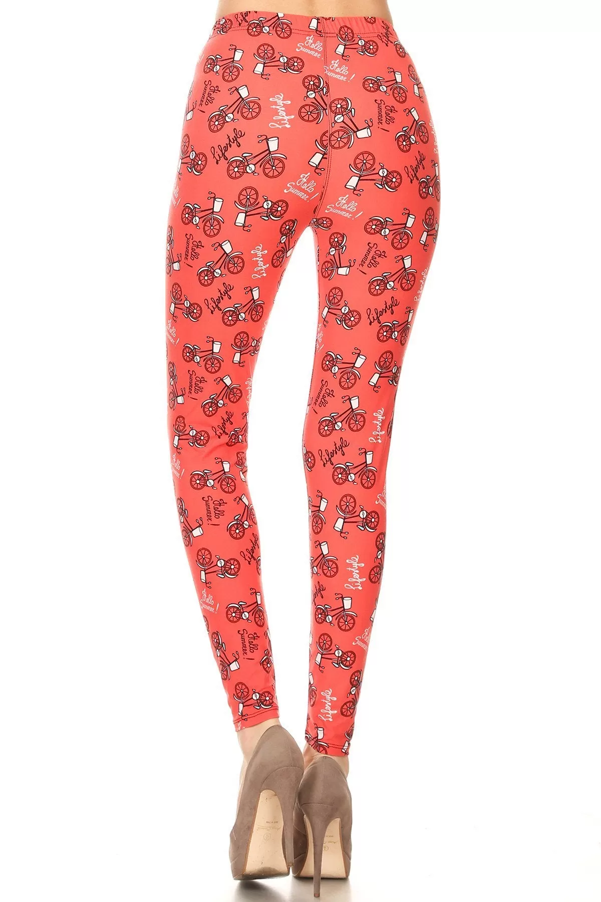 Women's Regular Bicycle in Coral Lifestyle Pattern Printed Leggings